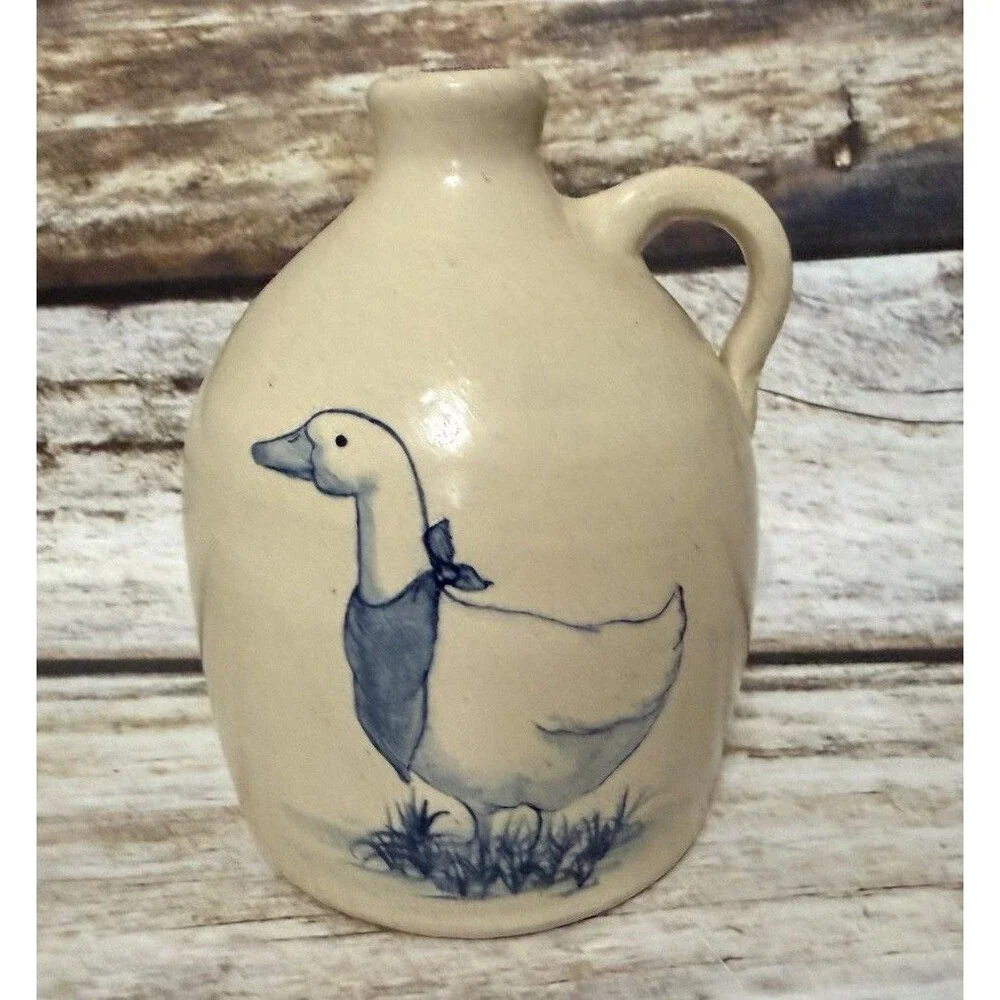 Stoneware Pitcher Jug Goose Design Cottagecore Country Blue Geese